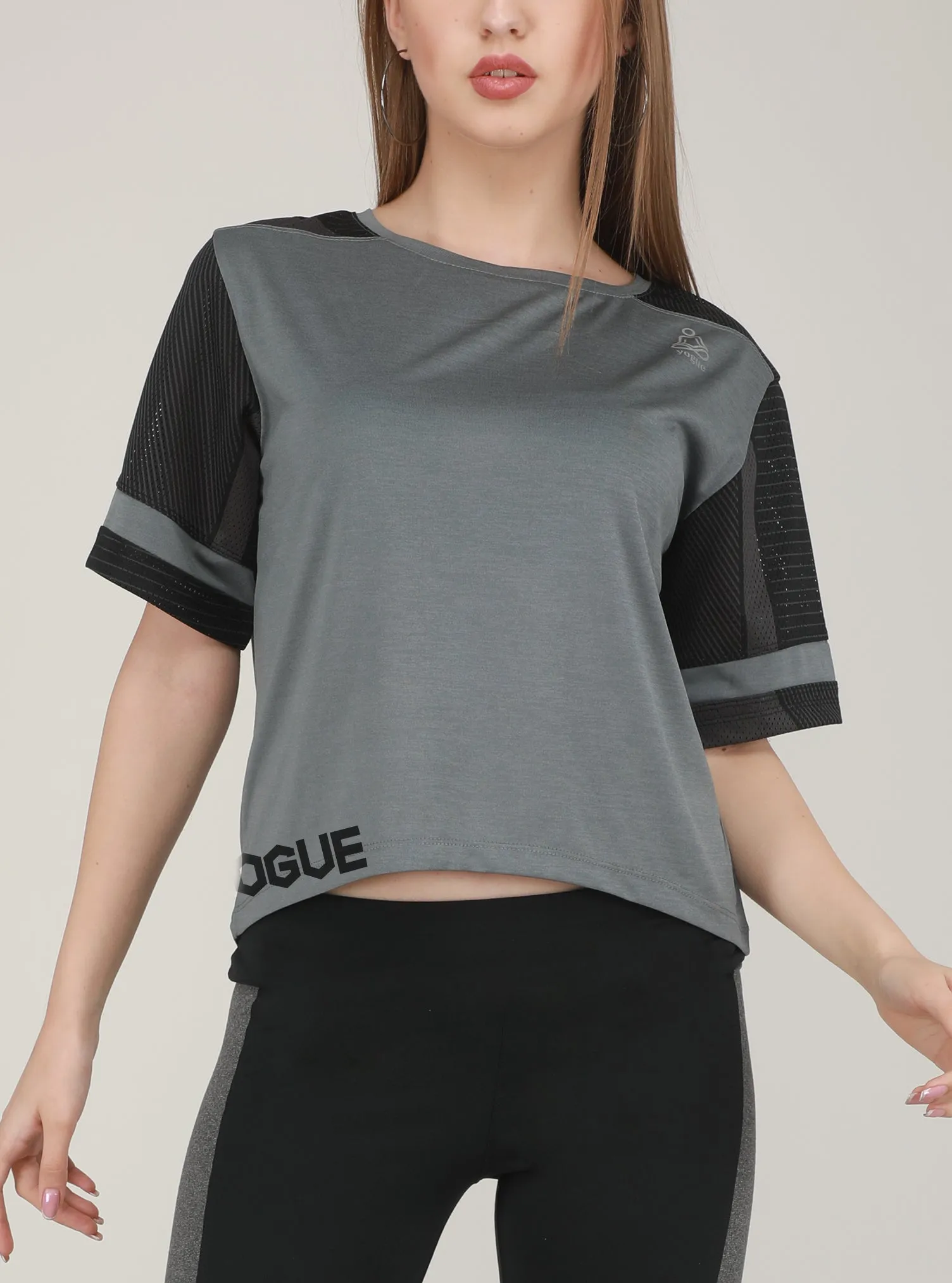 Grey Black Crop Top