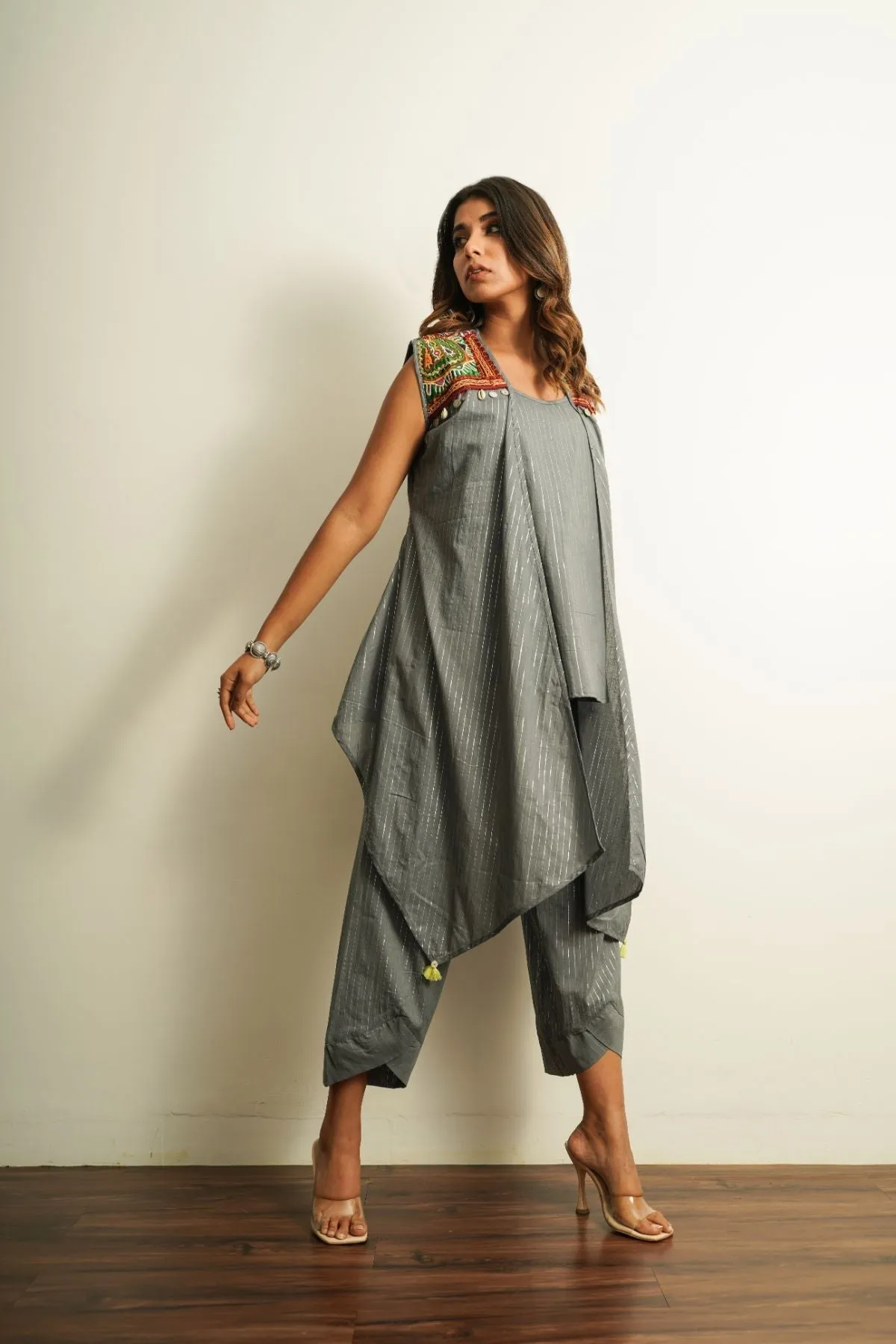 Grey Embellished Cotton Pant