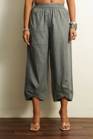 Grey Embellished Cotton Pant