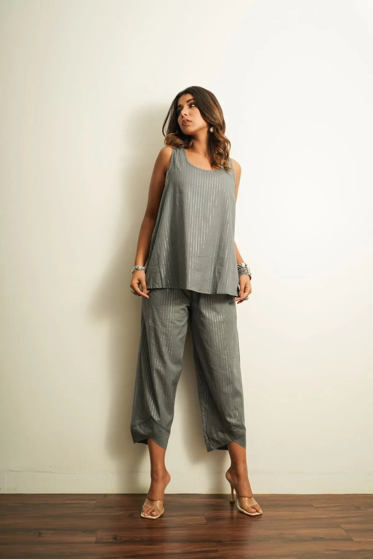 Grey Embellished Cotton Pant