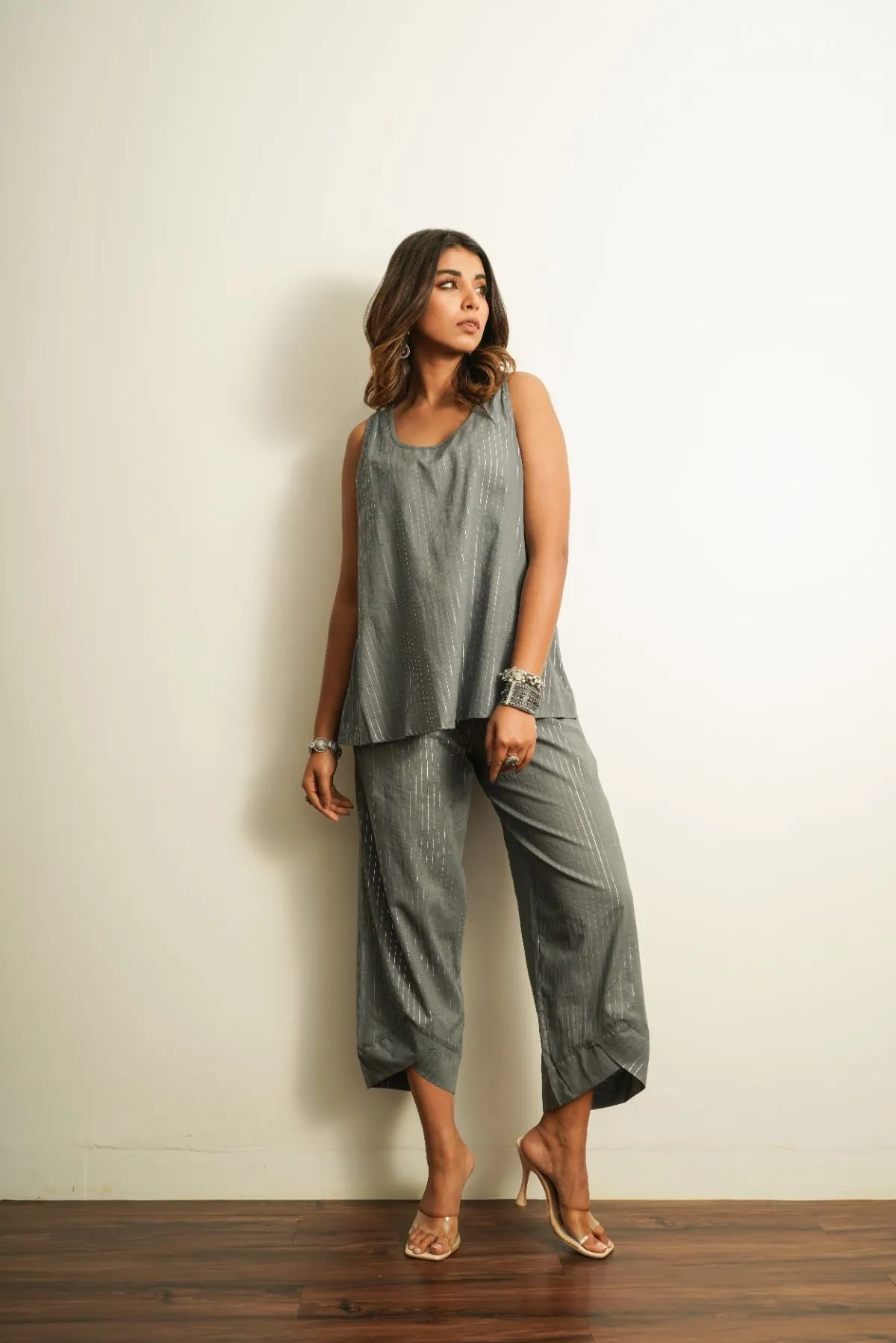 Grey Embellished Cotton Pant