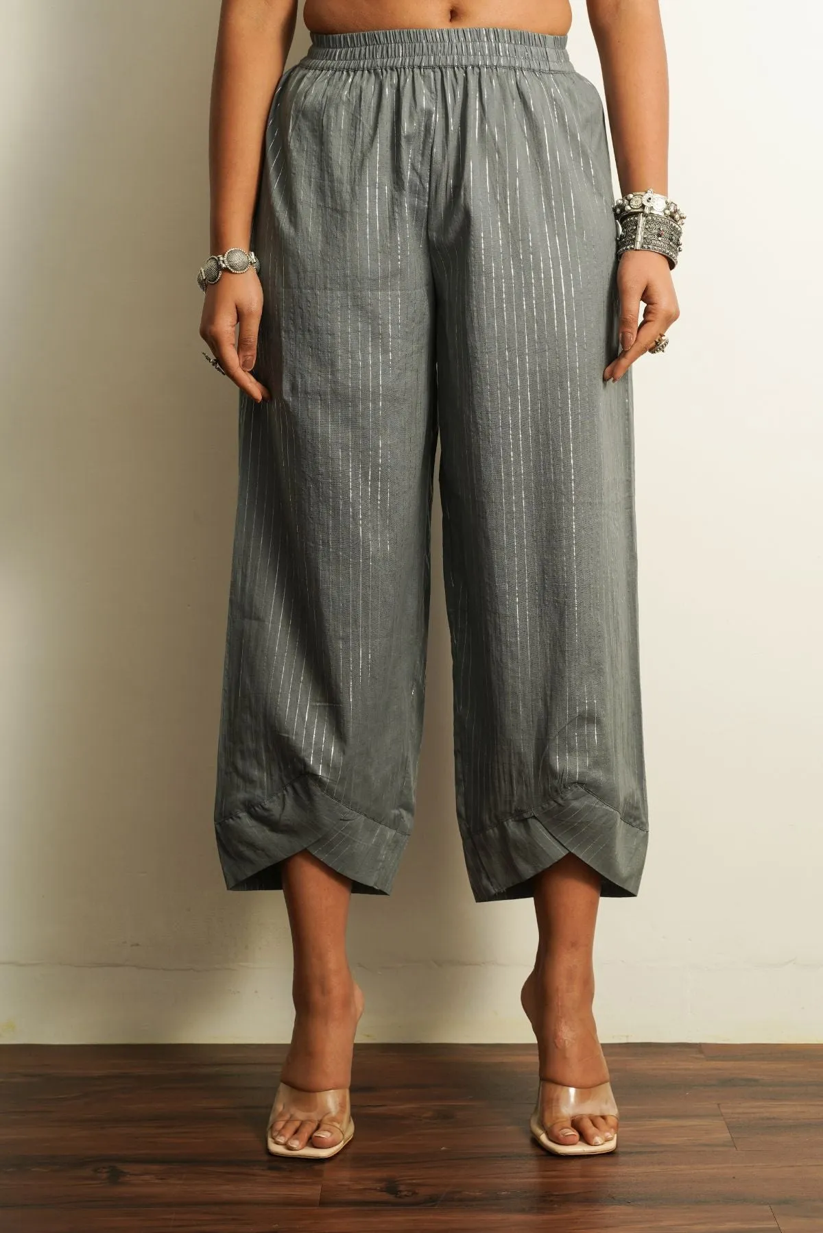 Grey Embellished Cotton Pant