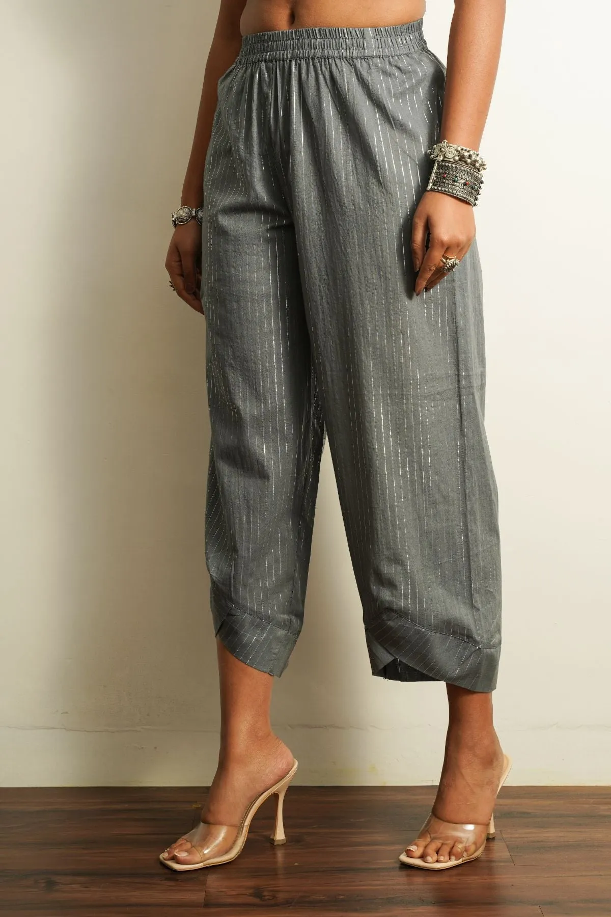 Grey Embellished Cotton Pant