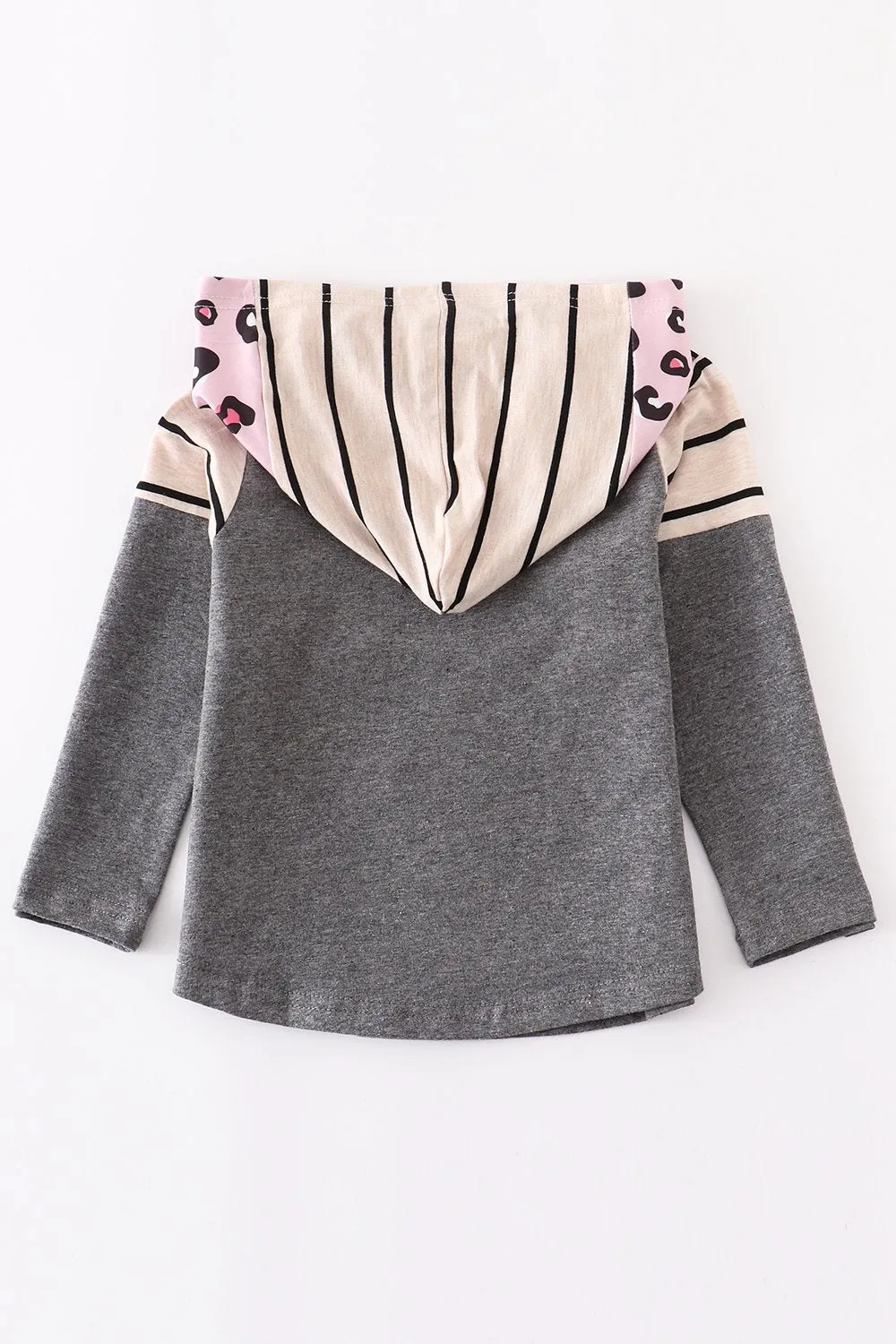 Grey Striped Leopard Hoodie Top
