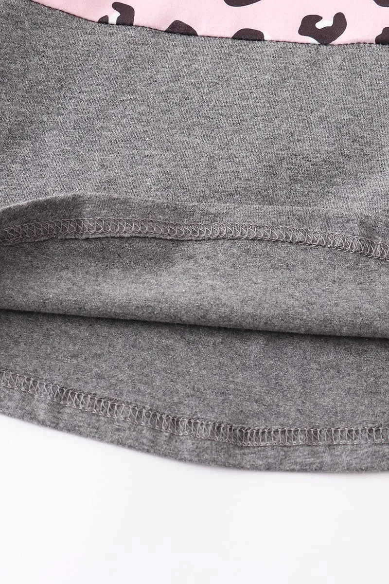Grey Striped Leopard Hoodie Top