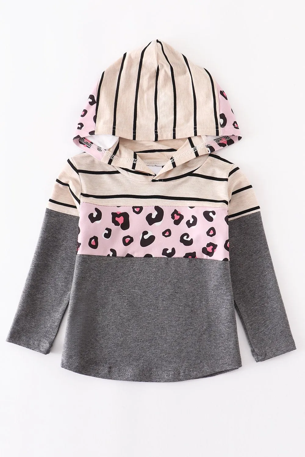 Grey Striped Leopard Hoodie Top