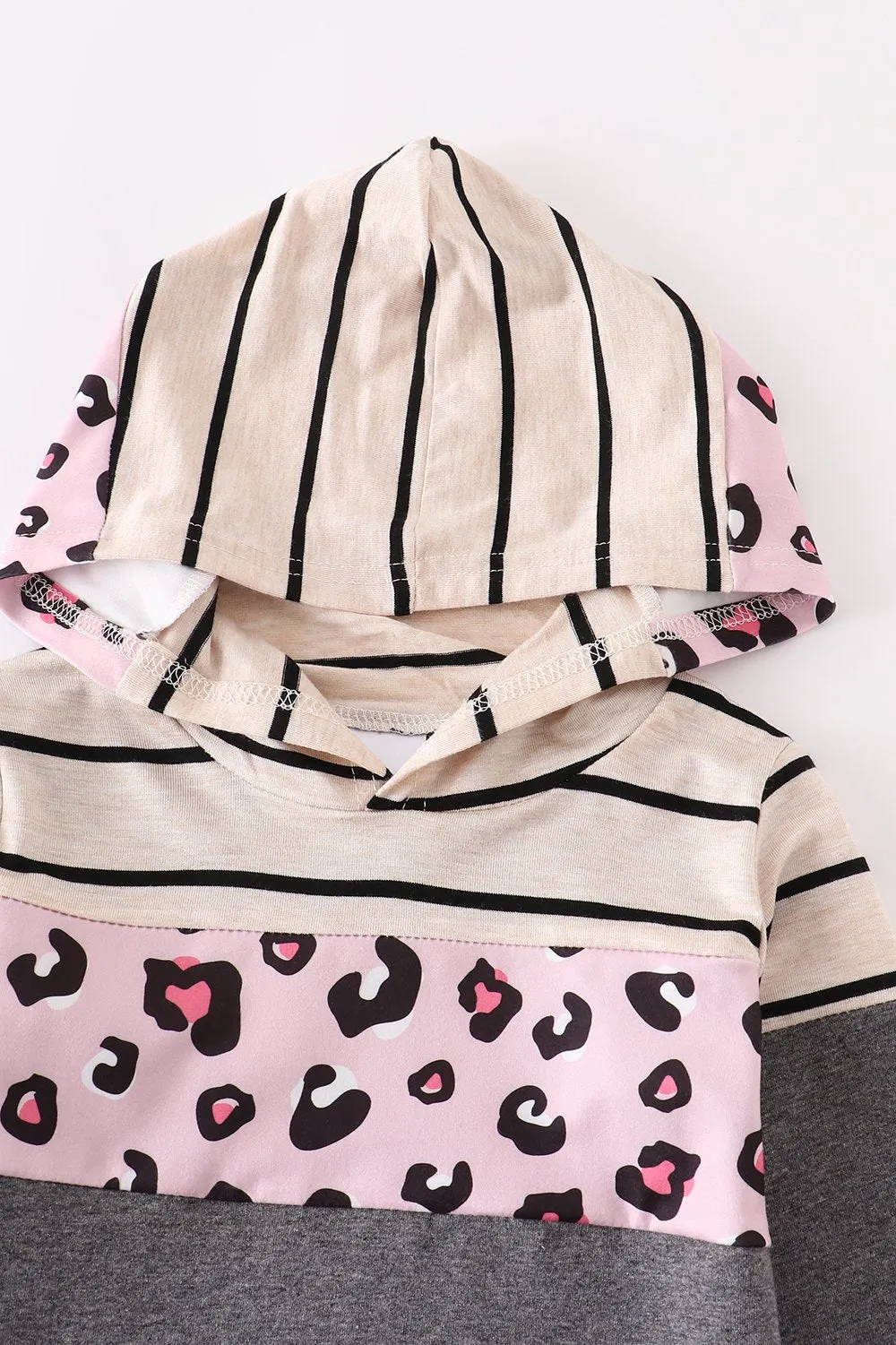 Grey Striped Leopard Hoodie Top