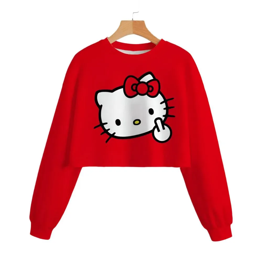 Hello Kitty Girls' Short Hoodie – Cute & Comfortable Autumn Sweatshirt