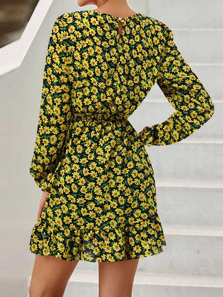Holiday Long Sleeve Retro Bohemian Style Midi Dress