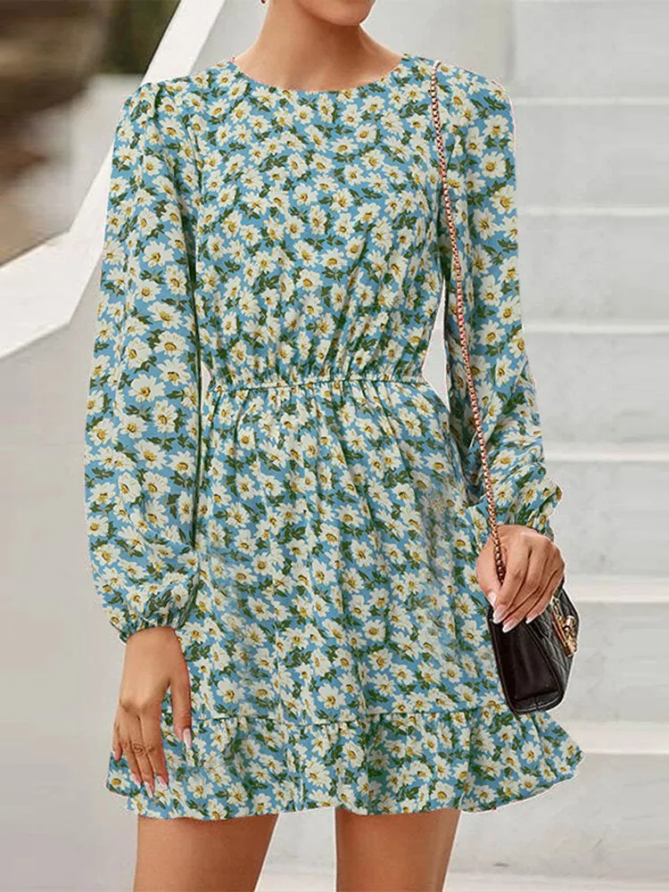 Holiday Long Sleeve Retro Bohemian Style Midi Dress