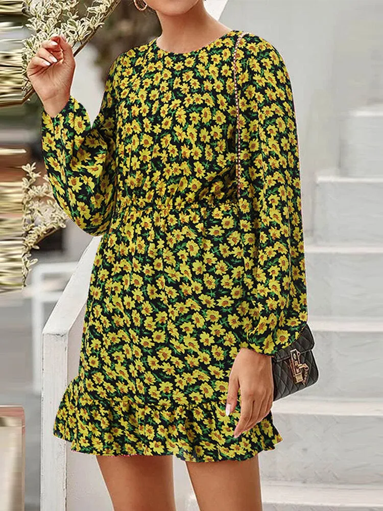 Holiday Long Sleeve Retro Bohemian Style Midi Dress