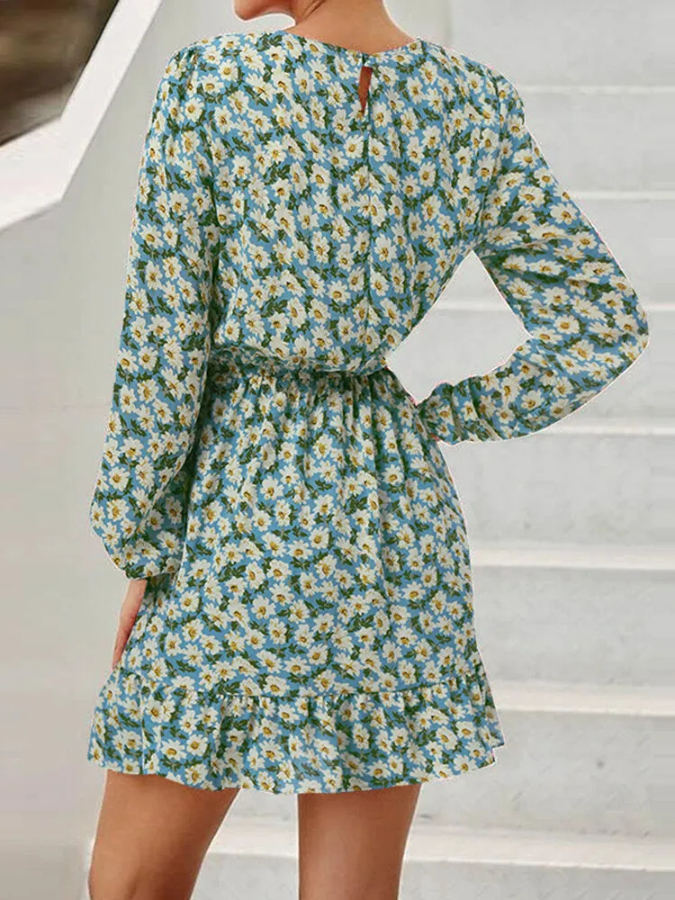 Holiday Long Sleeve Retro Bohemian Style Midi Dress