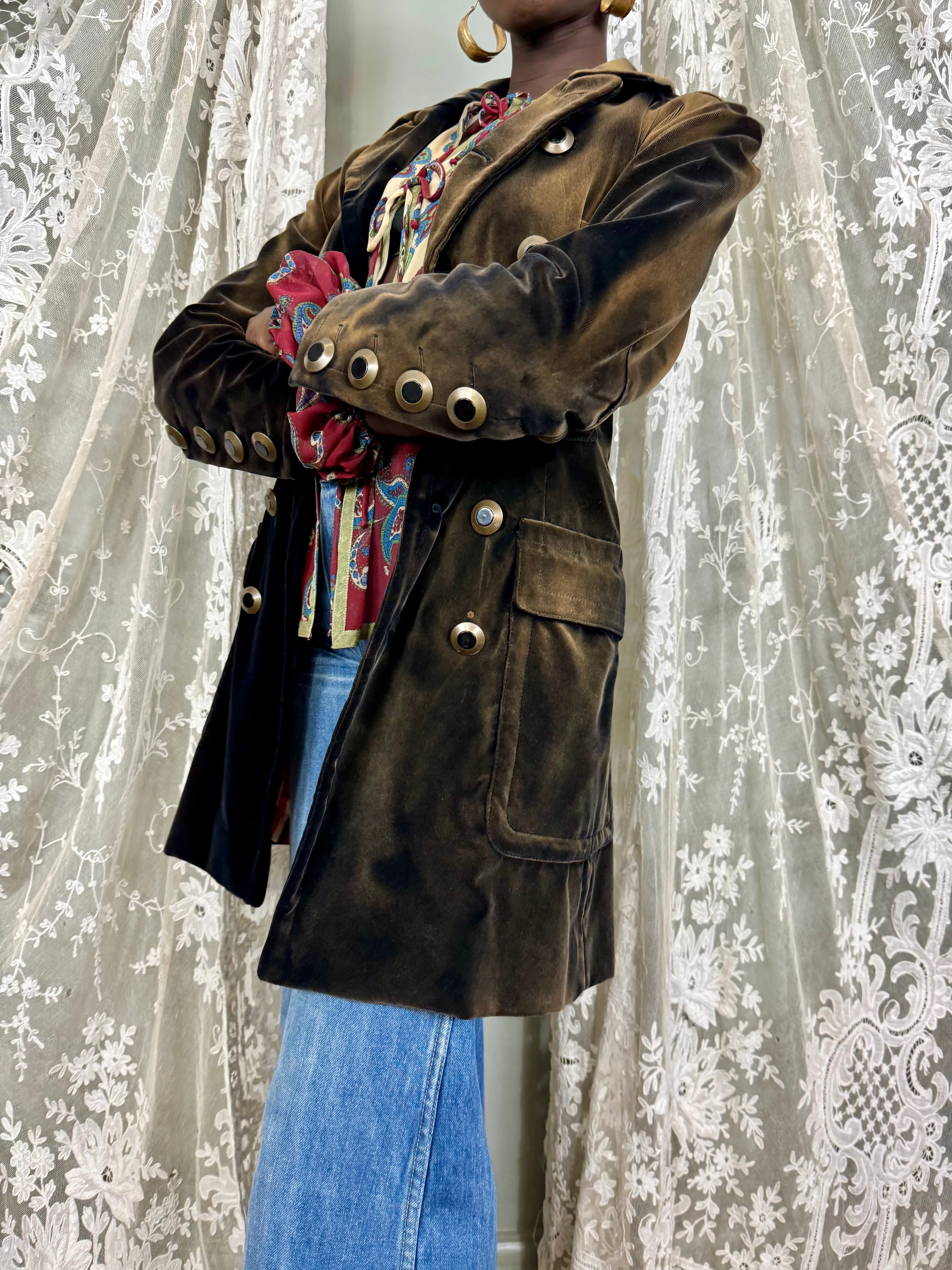 Jean Paul Gaultier, Y2K brown velvet double breasted coat