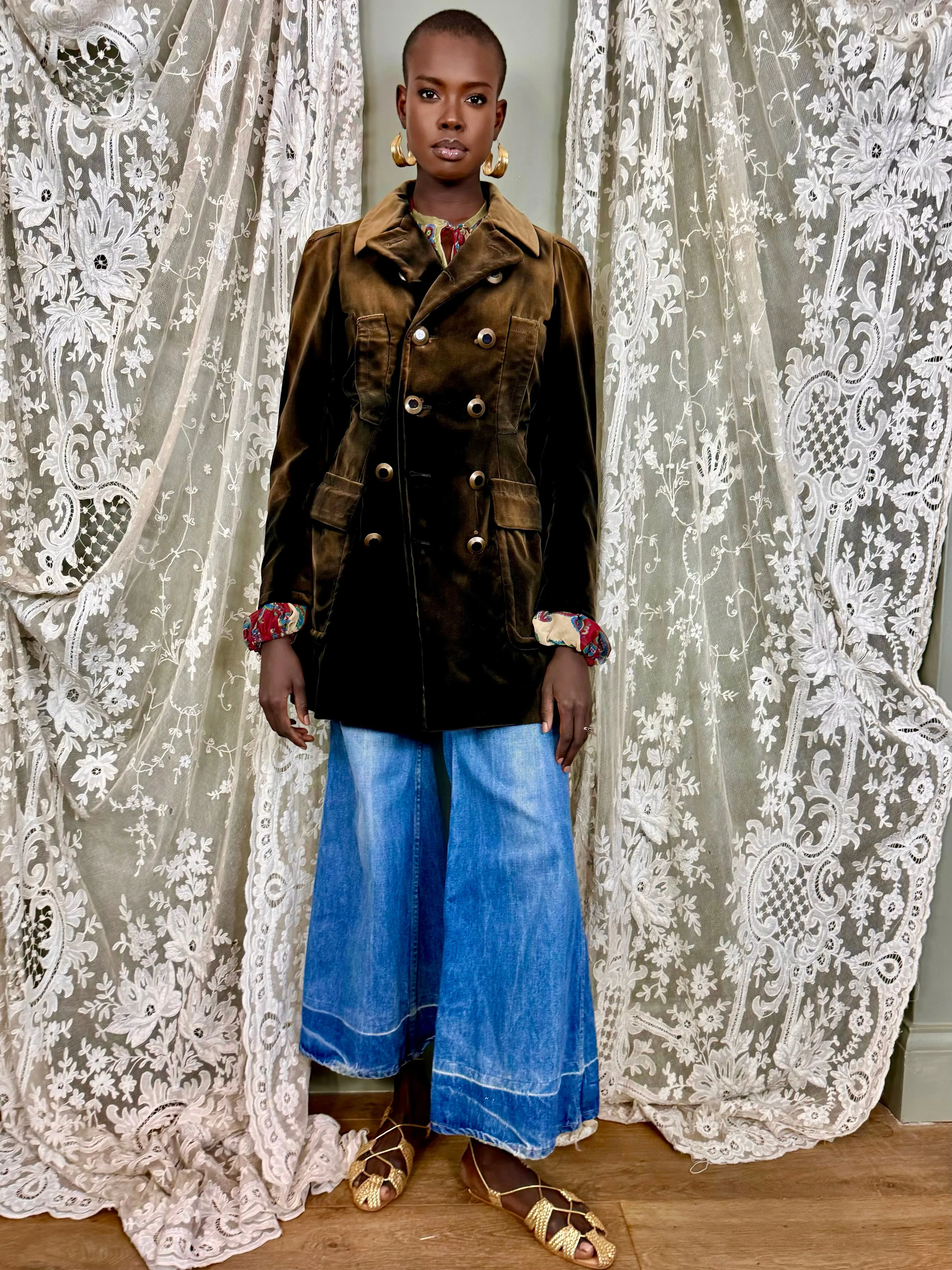 Jean Paul Gaultier, Y2K brown velvet double breasted coat