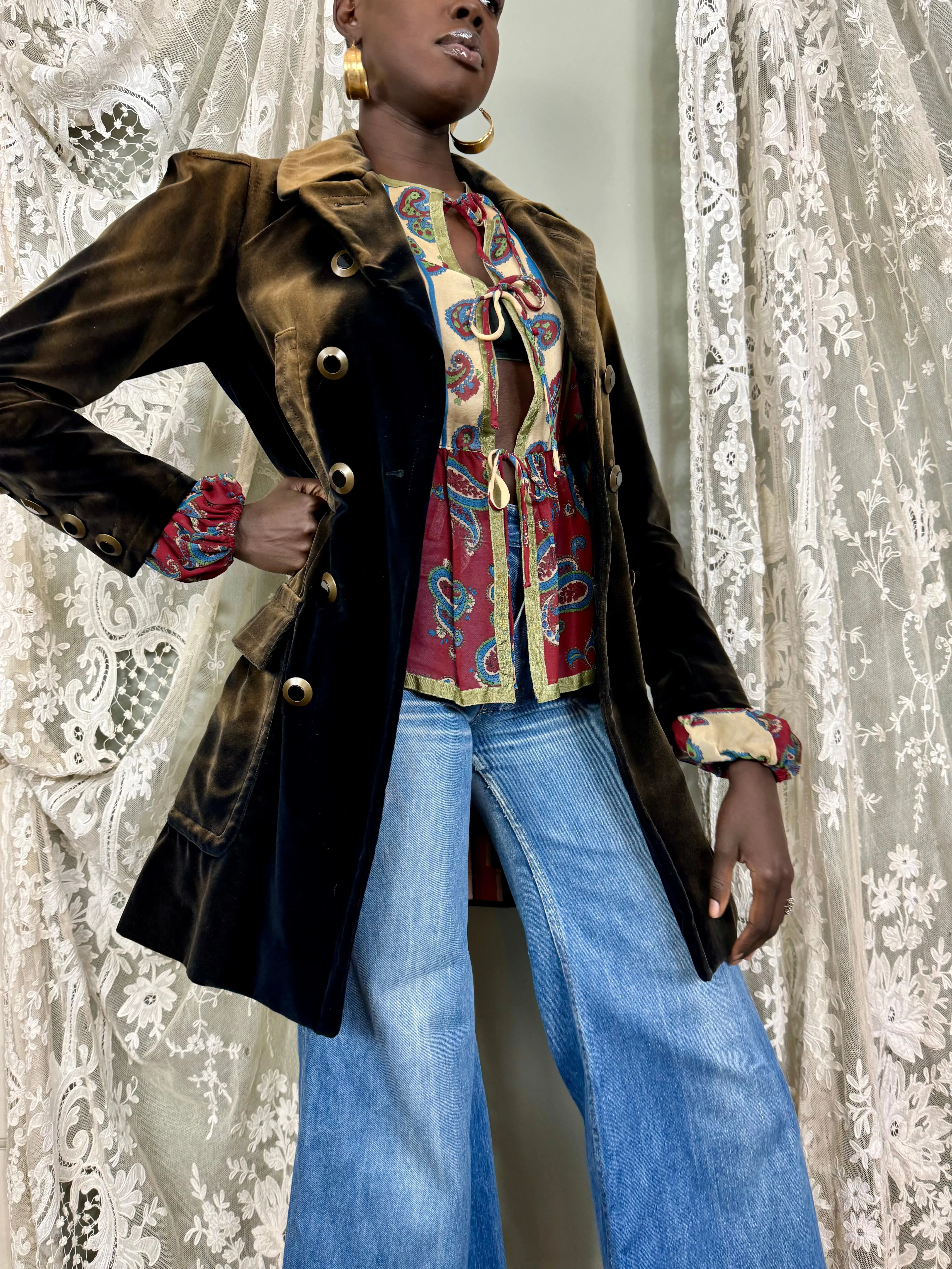 Jean Paul Gaultier, Y2K brown velvet double breasted coat