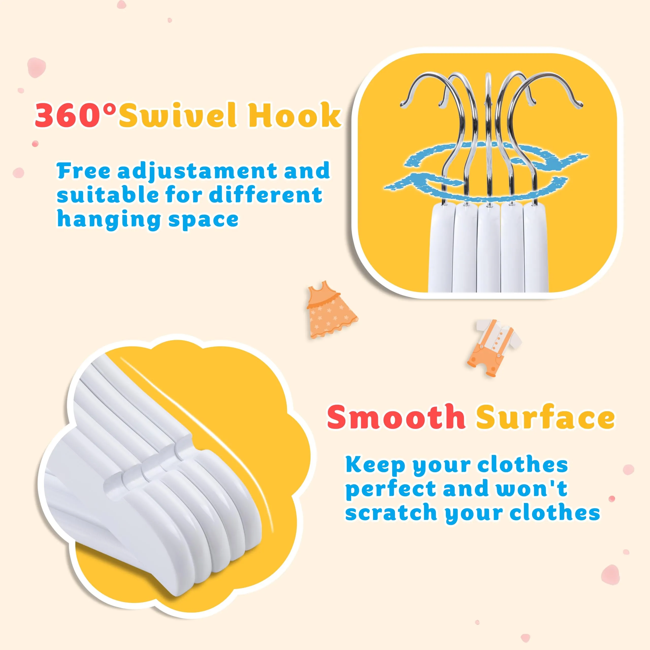Kids Hangers 20-Pack with 360° Swivel Hooks