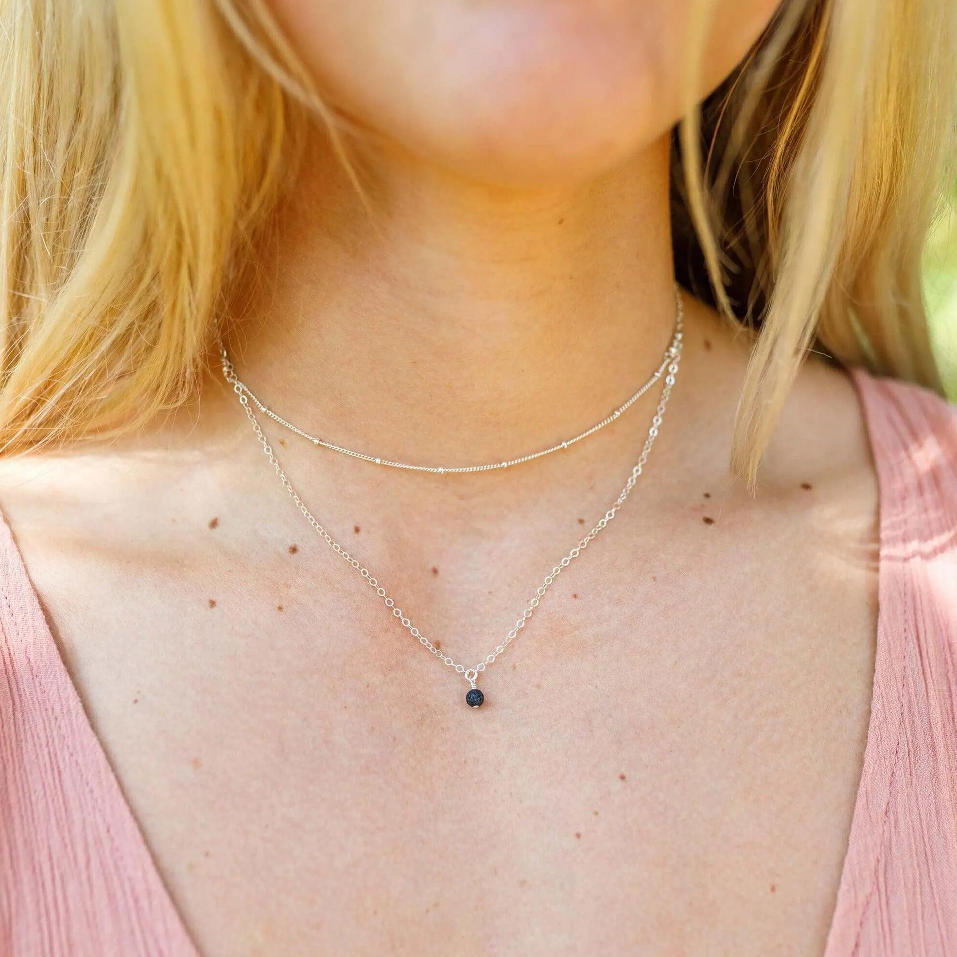 Lava Rock Gemstone Chain Layered Choker Necklace