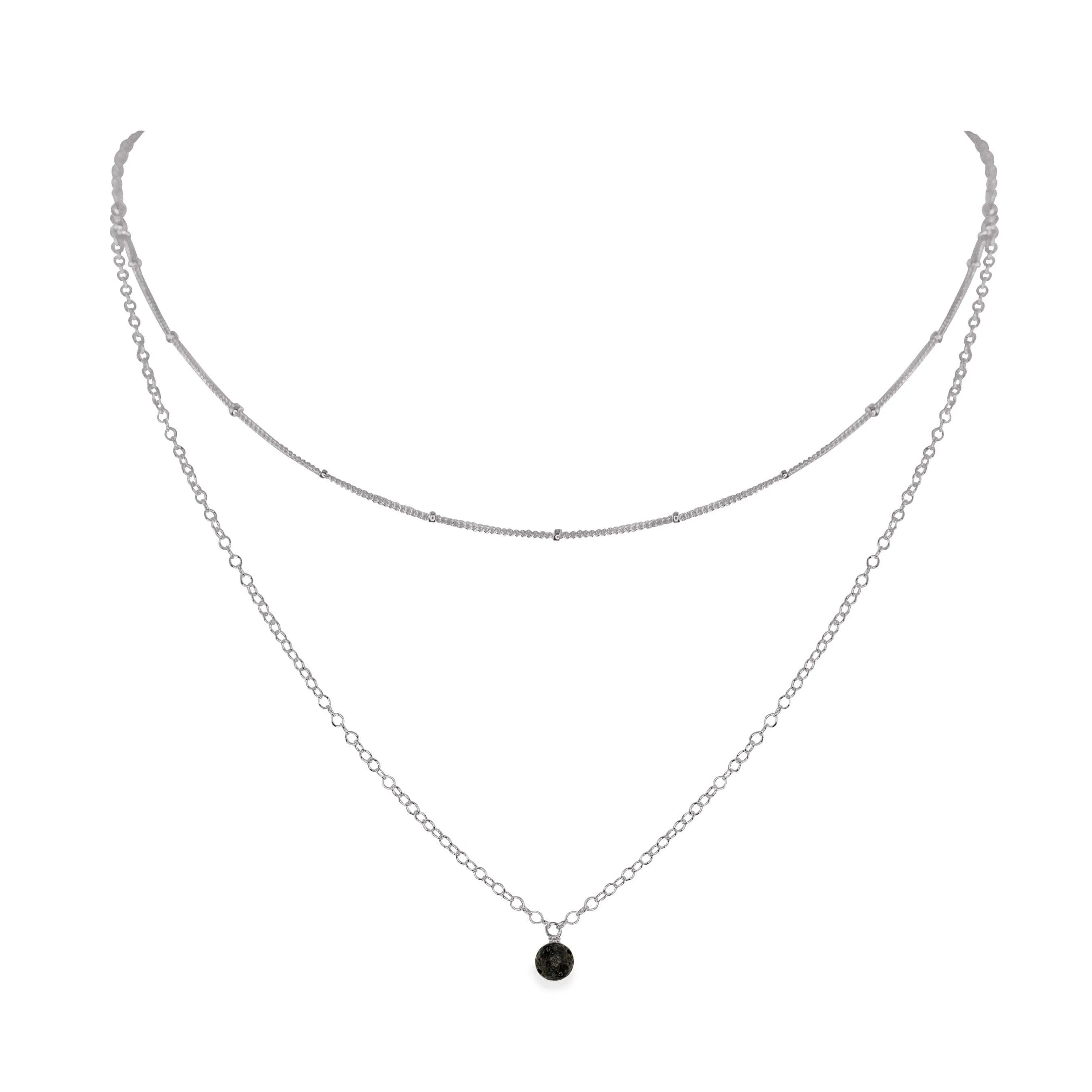 Lava Rock Gemstone Chain Layered Choker Necklace