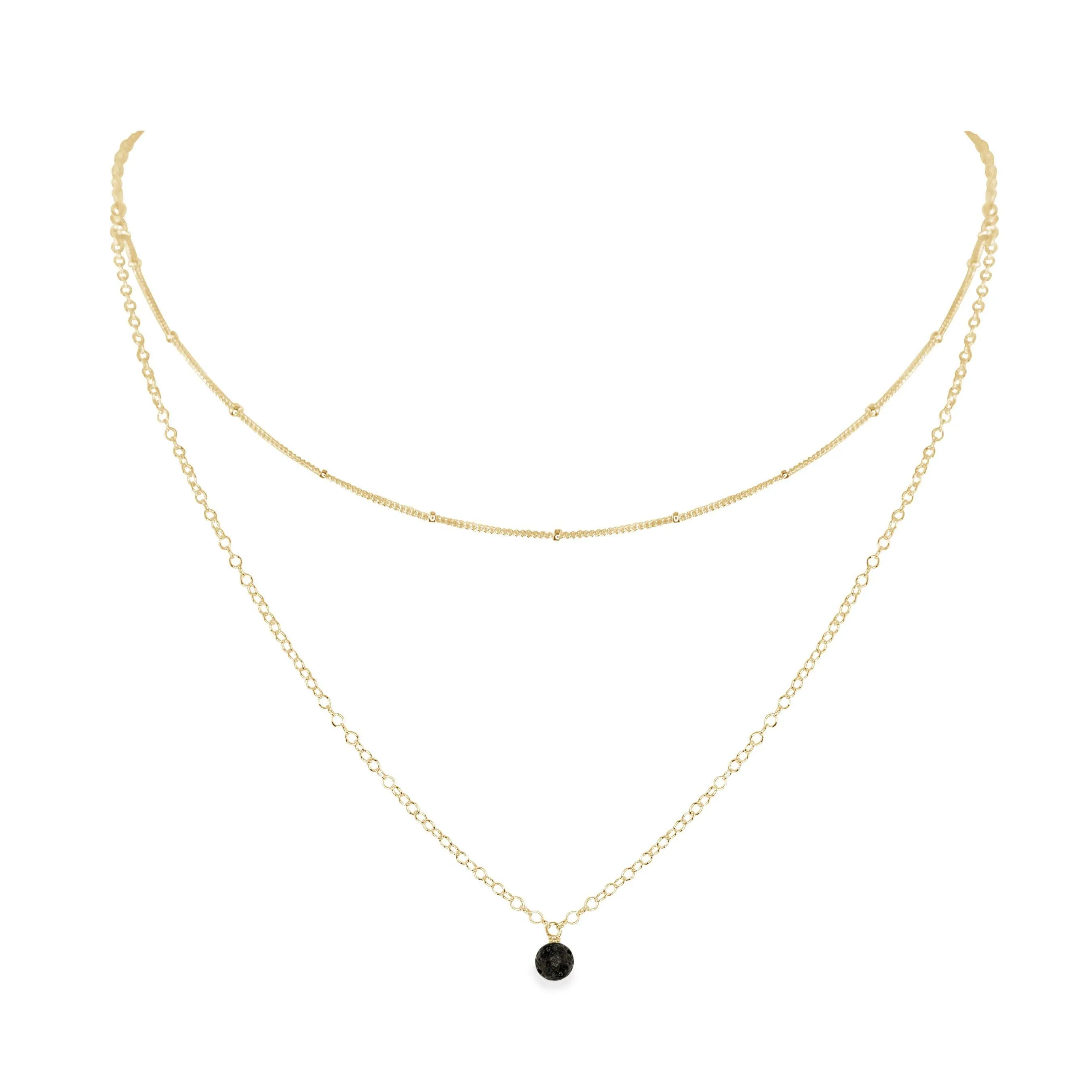 Lava Rock Gemstone Chain Layered Choker Necklace