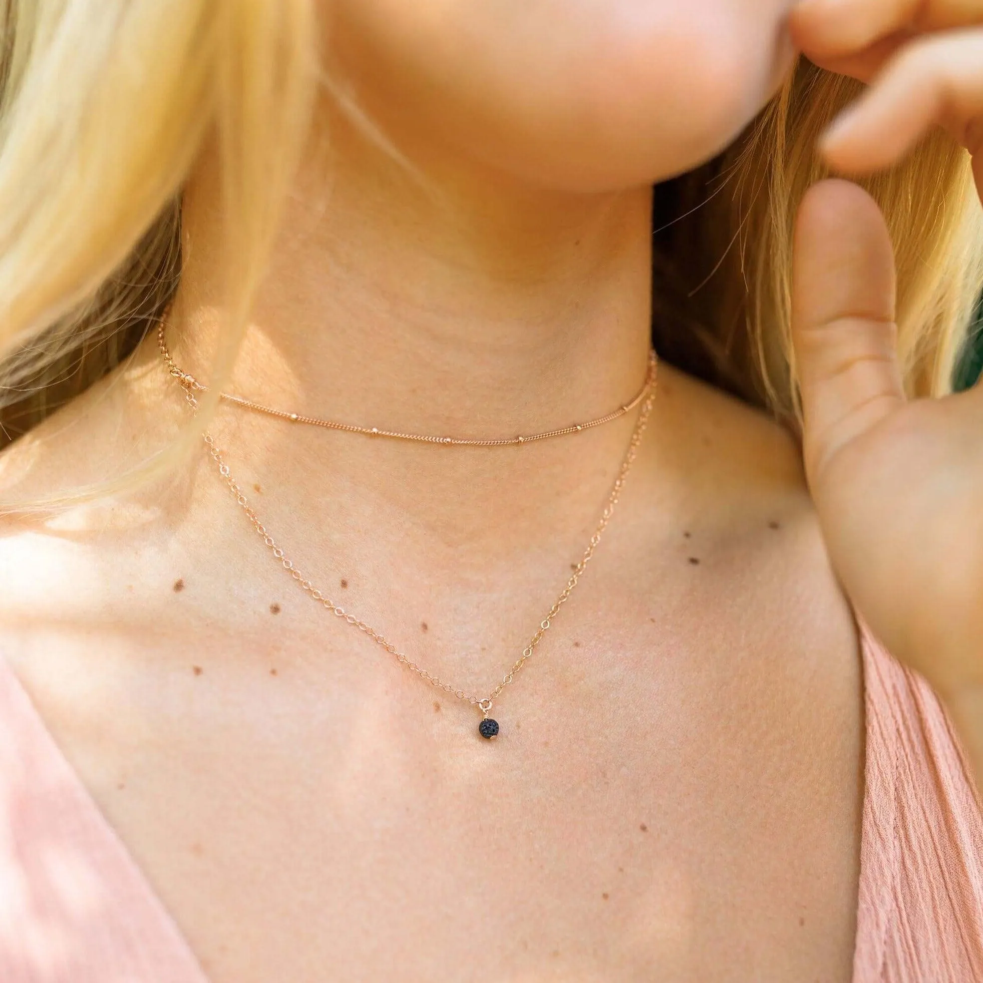Lava Rock Gemstone Chain Layered Choker Necklace