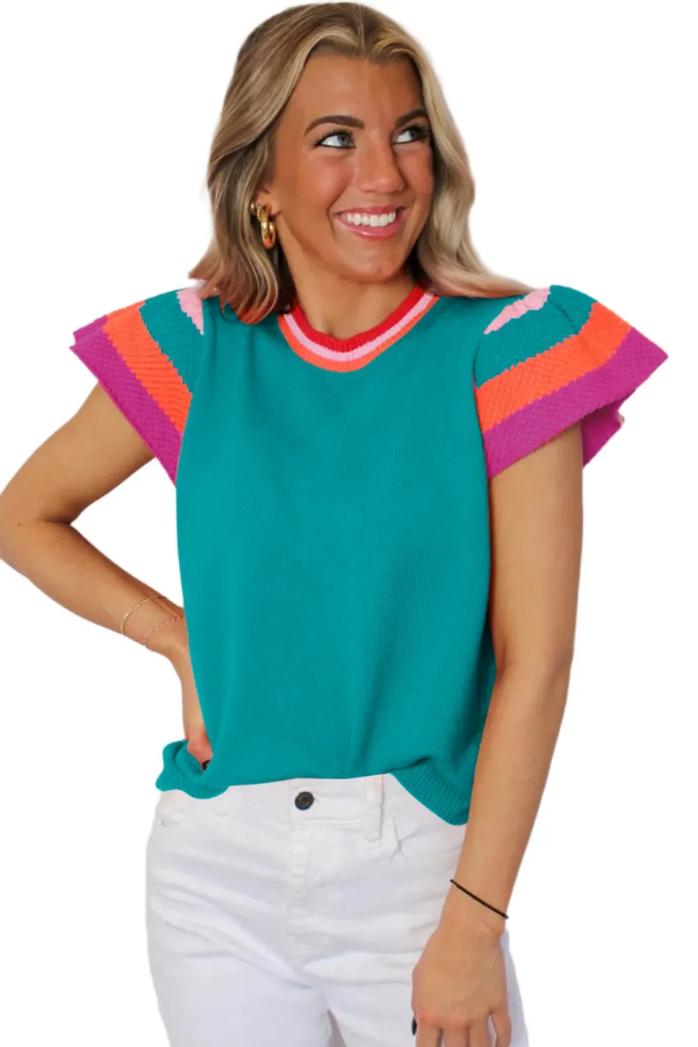 Lily Flutter Sleeves Knitted Sweater Top