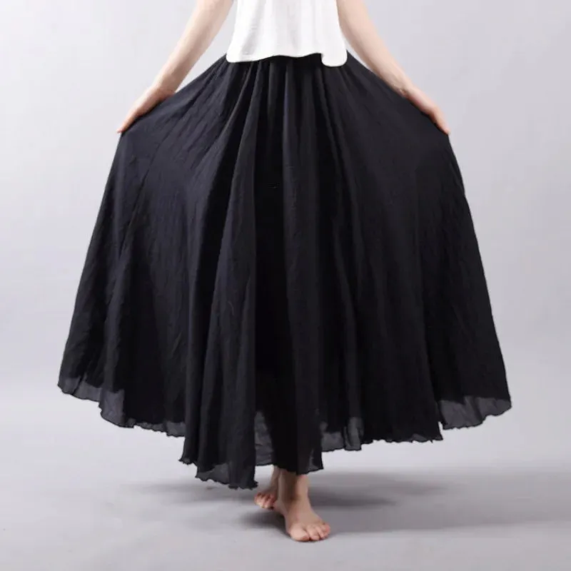 Linen Maxi Casual Elastic Waist Skirt