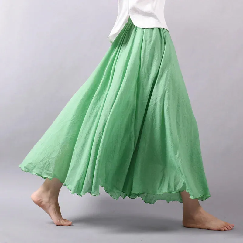 Linen Maxi Casual Elastic Waist Skirt