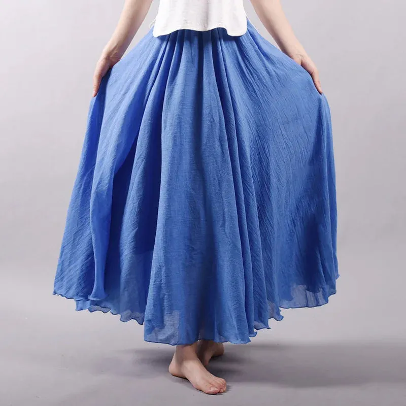 Linen Maxi Casual Elastic Waist Skirt