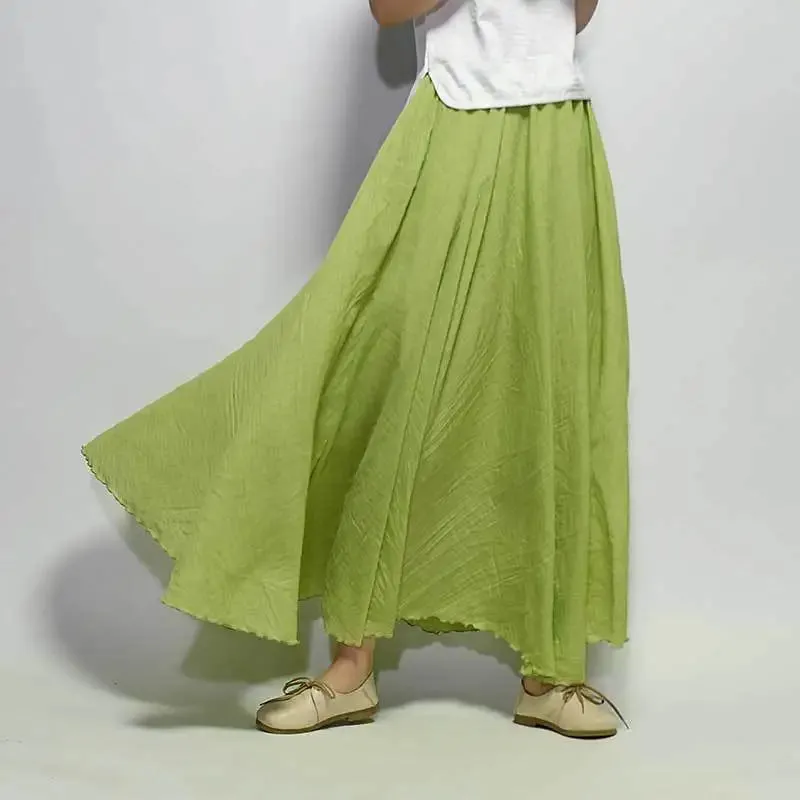 Linen Maxi Casual Elastic Waist Skirt