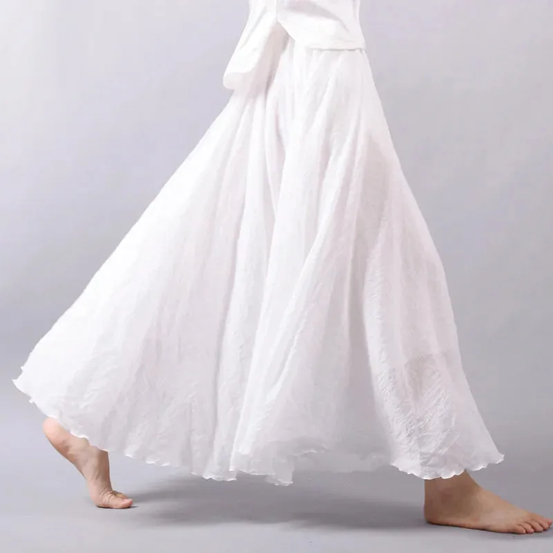 Linen Maxi Casual Elastic Waist Skirt