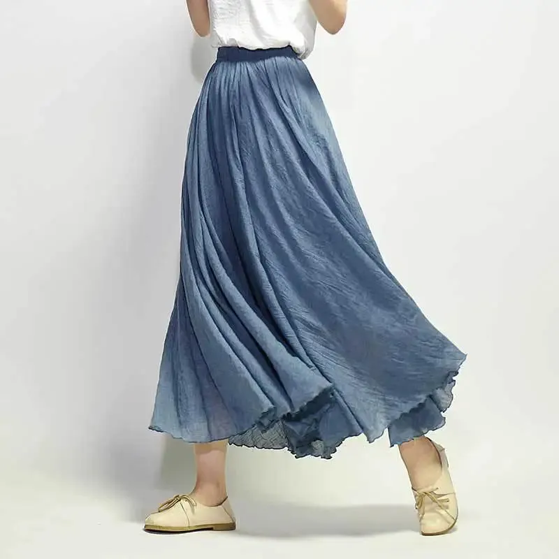 Linen Maxi Casual Elastic Waist Skirt