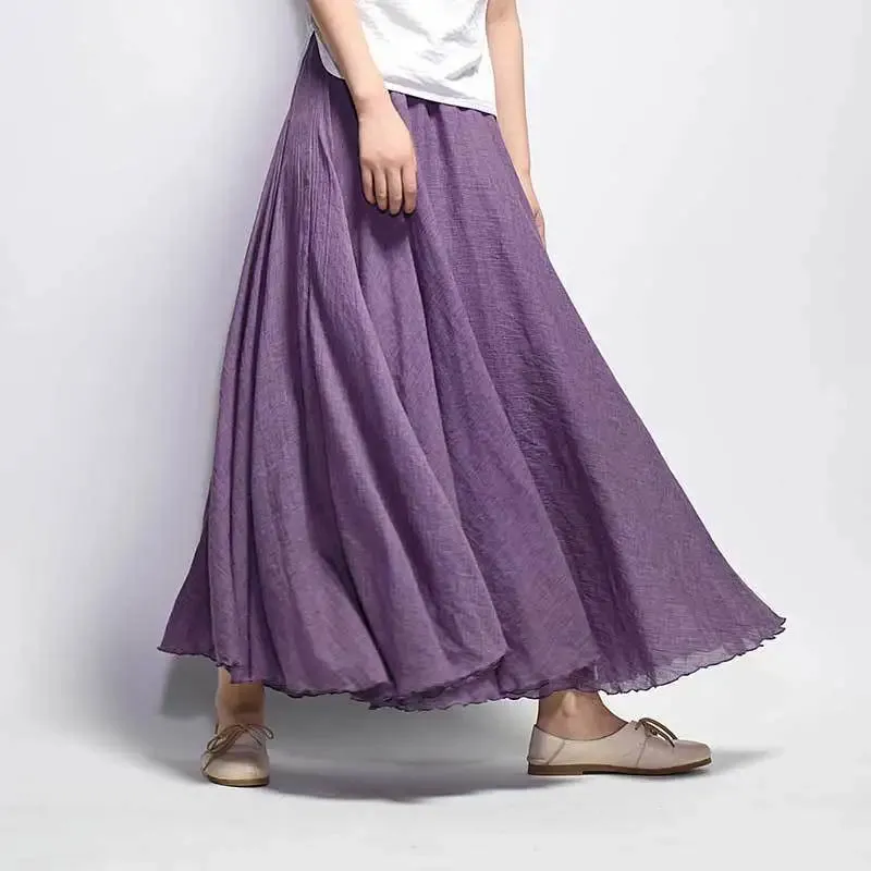 Linen Maxi Casual Elastic Waist Skirt
