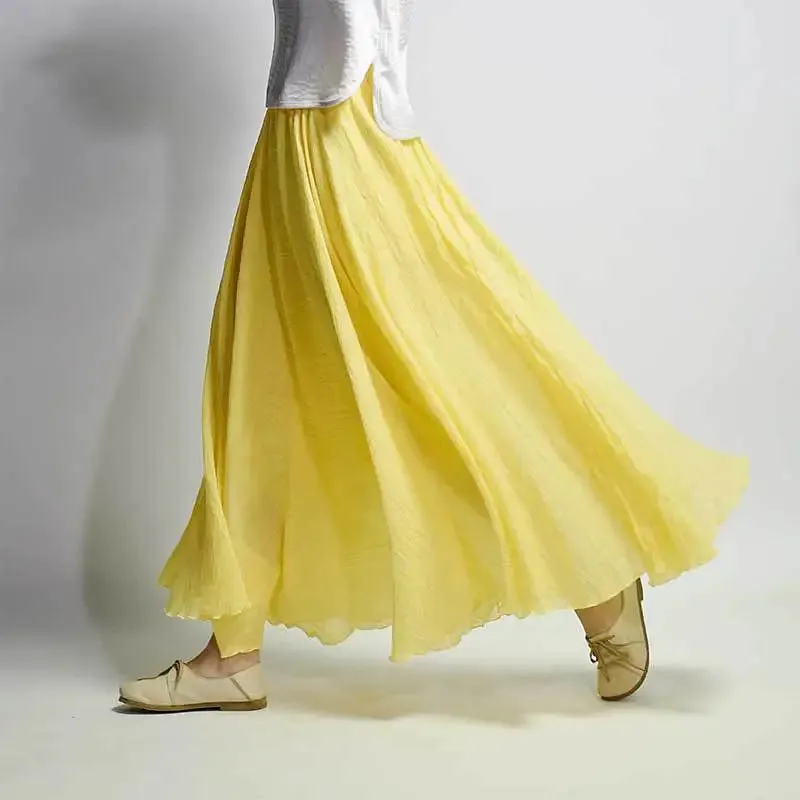 Linen Maxi Casual Elastic Waist Skirt