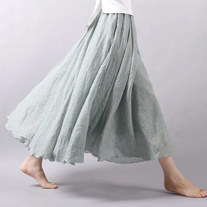 Linen Maxi Casual Elastic Waist Skirt
