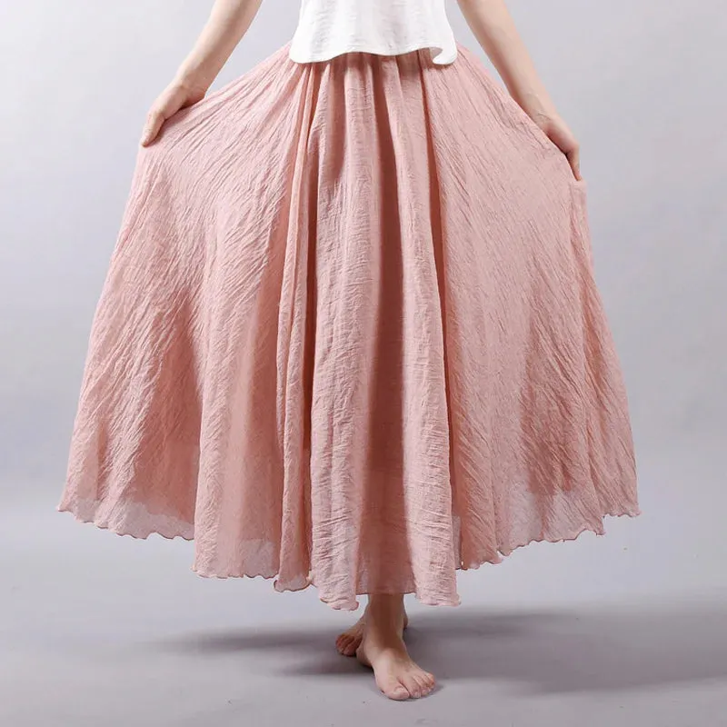Linen Maxi Casual Elastic Waist Skirt