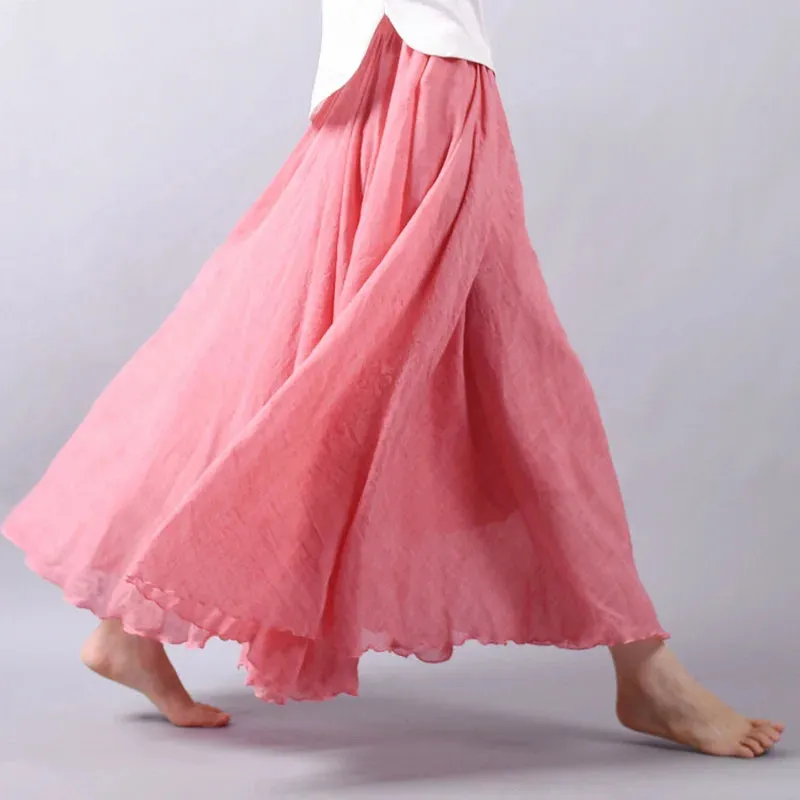 Linen Maxi Casual Elastic Waist Skirt