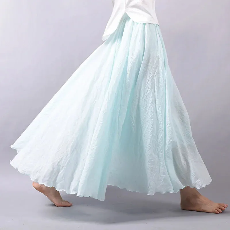 Linen Maxi Casual Elastic Waist Skirt