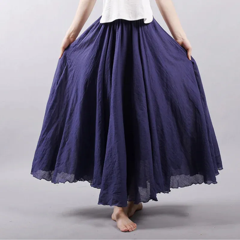 Linen Maxi Casual Elastic Waist Skirt