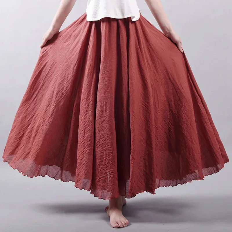 Linen Maxi Casual Elastic Waist Skirt