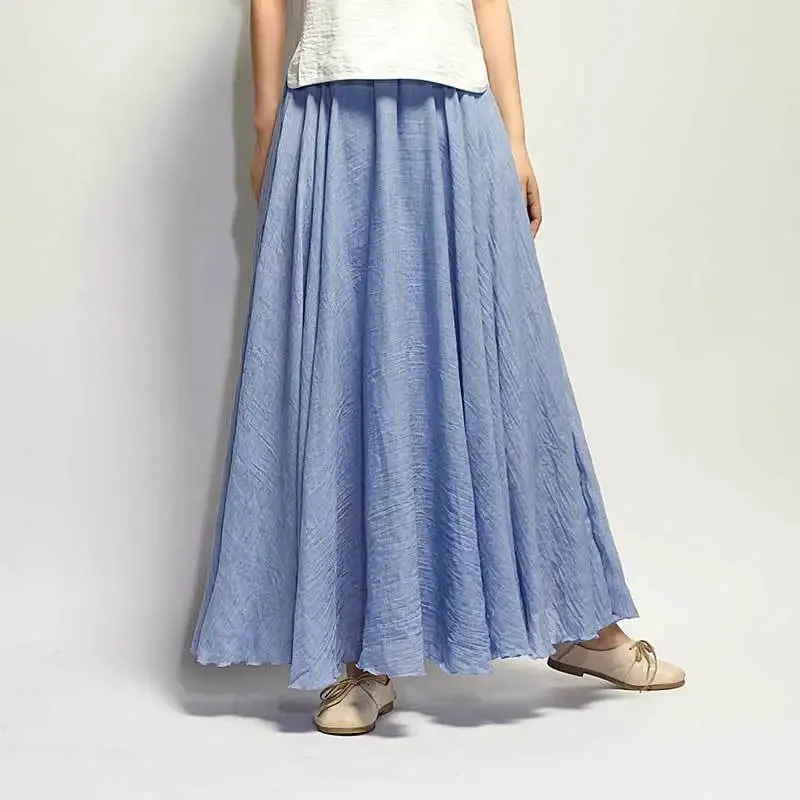 Linen Maxi Casual Elastic Waist Skirt