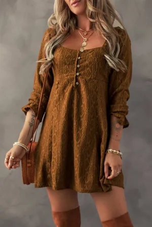 Little Daisy Closet - LDC Lace Fall Clothing Buttoned Square Neck Shift Mini Dress
