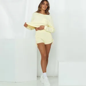 Long Sleeve Top And Drawstring Shorts Set