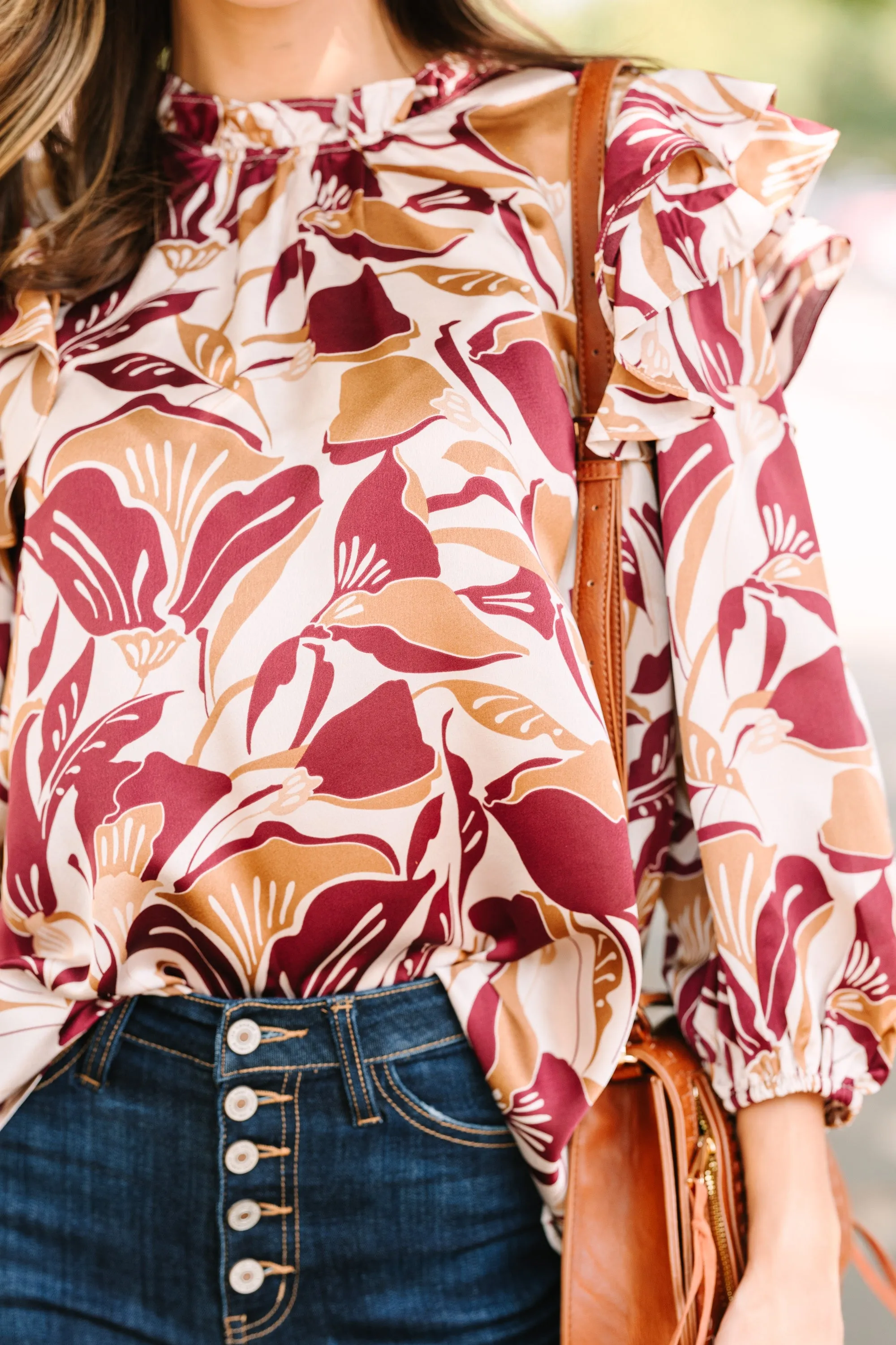 Love You Truly Wine Red Floral Blouse