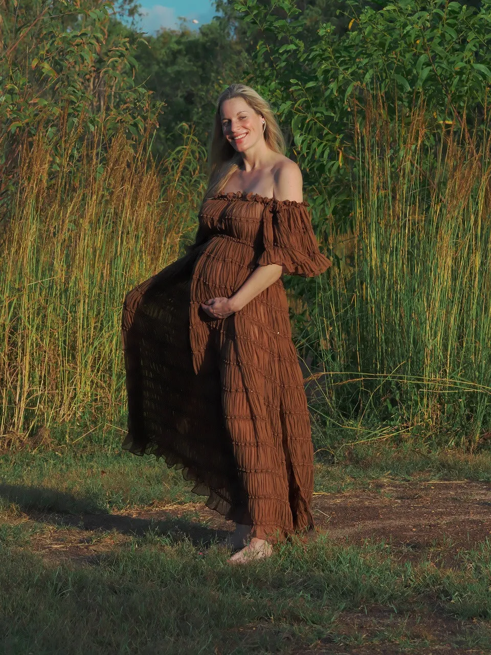 Maternity Photoshoot Dresses - Chiffon Brown Gown