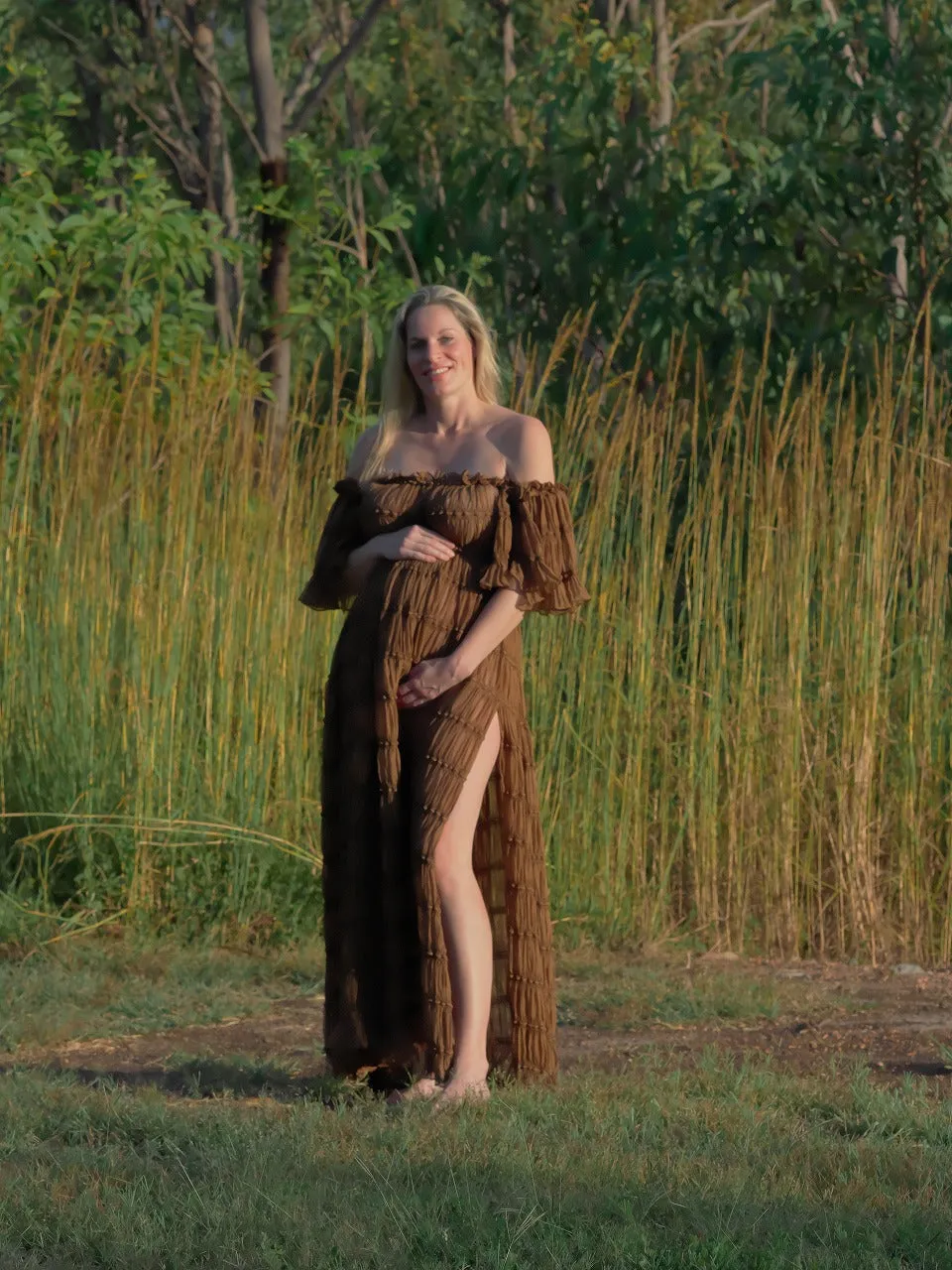 Maternity Photoshoot Dresses - Chiffon Brown Gown
