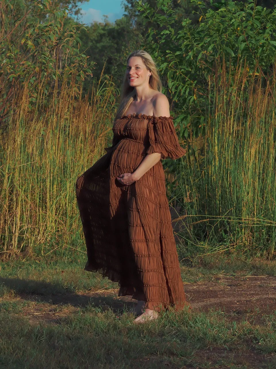 Maternity Photoshoot Dresses - Chiffon Brown Gown