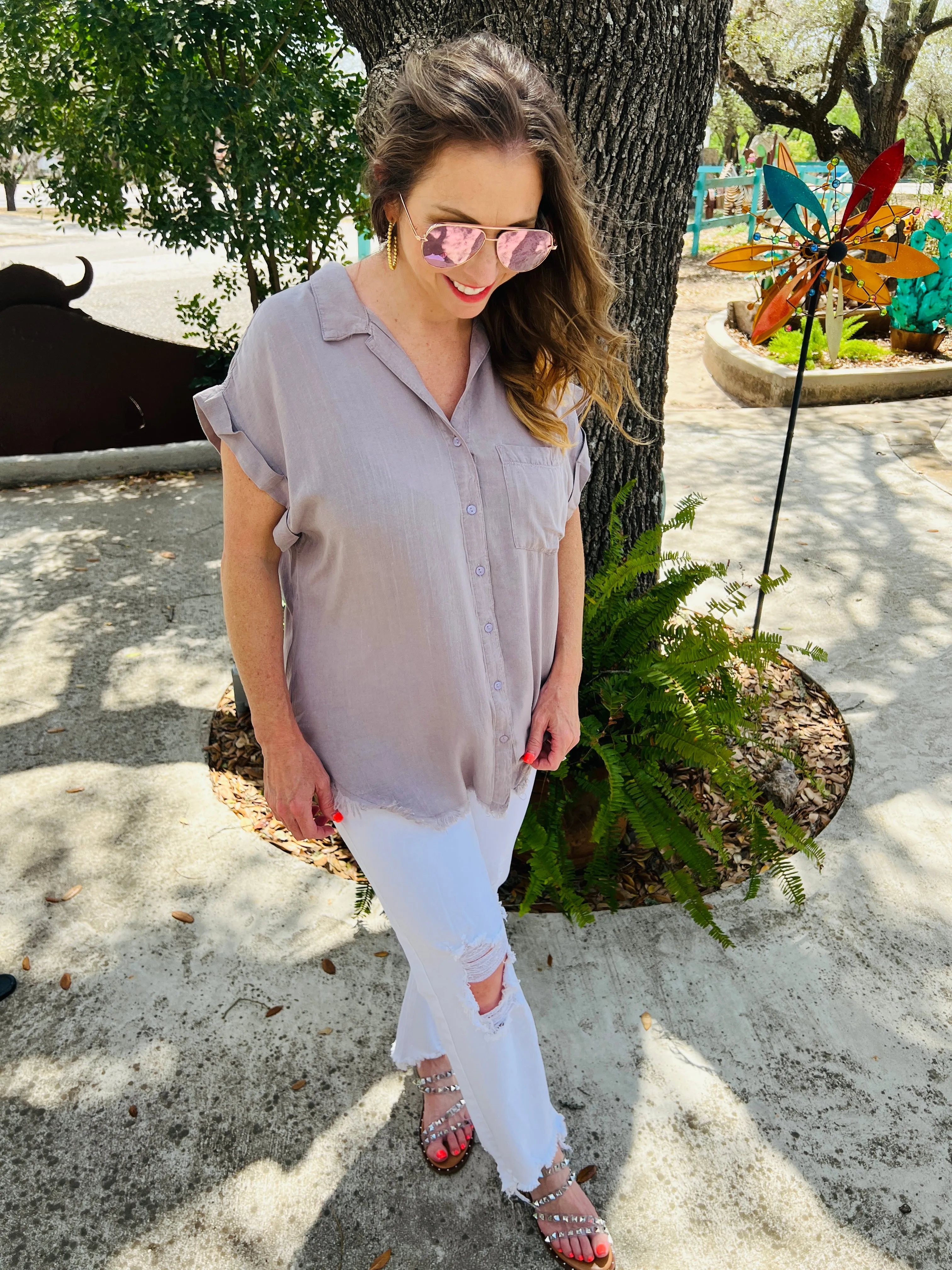 Mauve Button Down Top