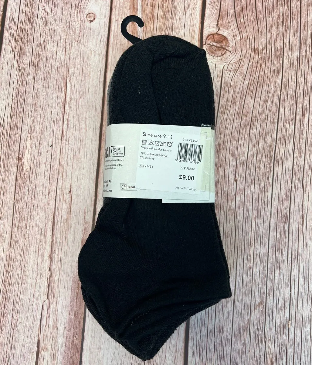 Mens Black 5 Pack Trainer Socks