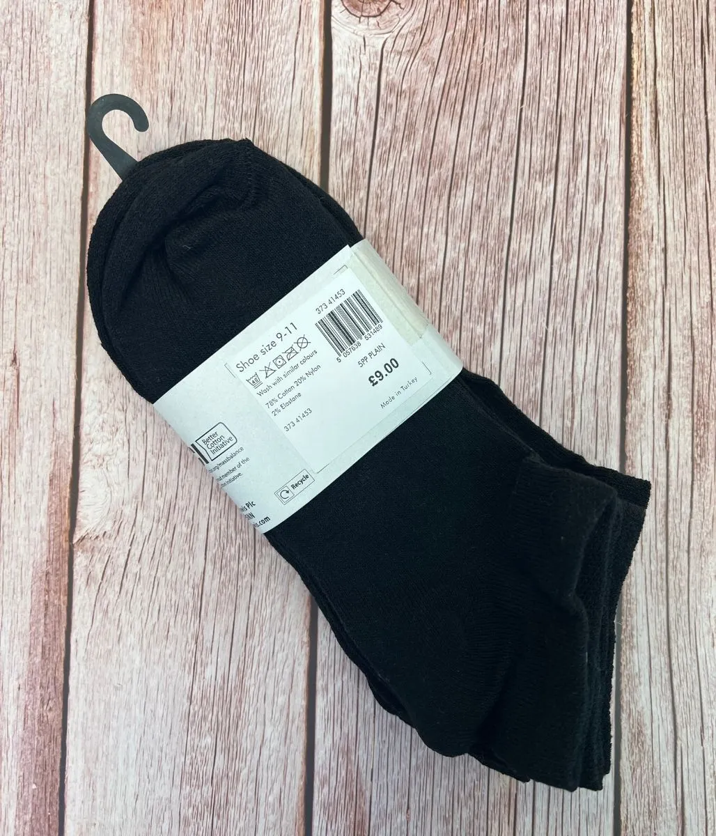 Mens Black 5 Pack Trainer Socks