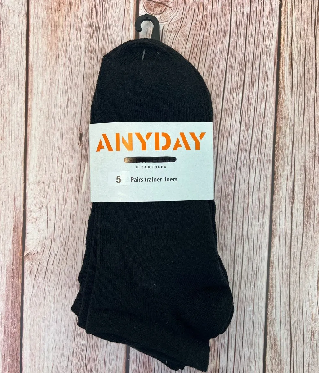 Mens Black 5 Pack Trainer Socks